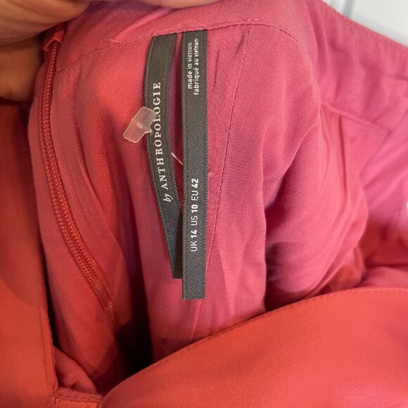 Anthropologie Sleeveless Plunge Satin Mini Dress Pink - 10 - Picture 7 of 9